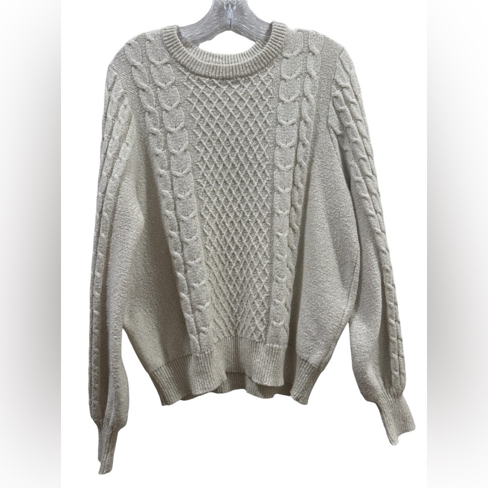 Halogen X Atlantic Pacific Chunky Cream and Gold Knit Sweater - Picture 2 of 6